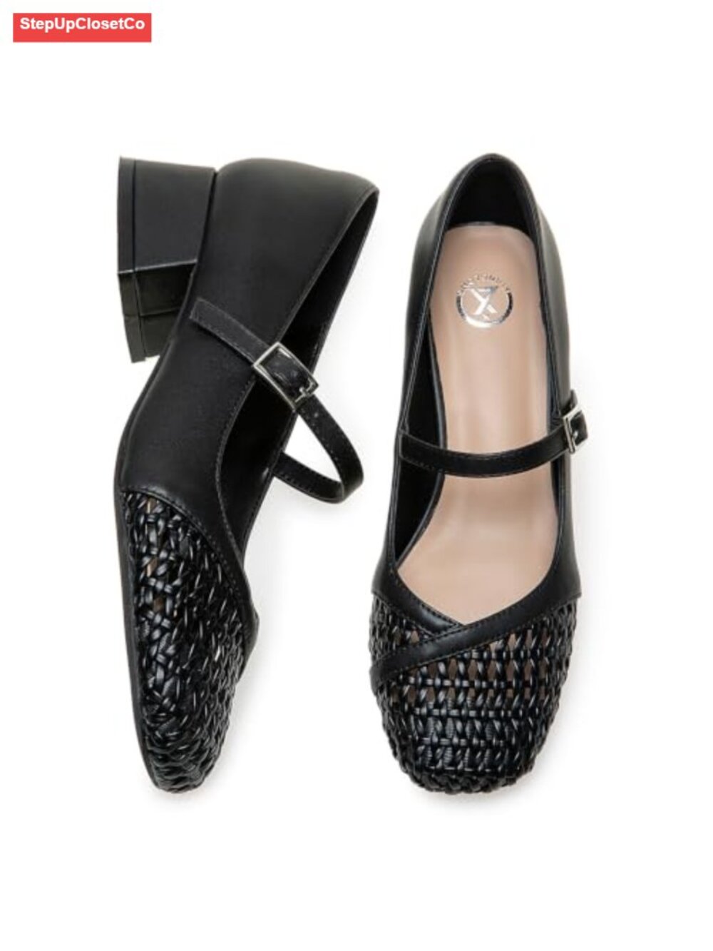Women's Mary Jane Pumps Woven Toe Low Block Heel Dress Shoes
